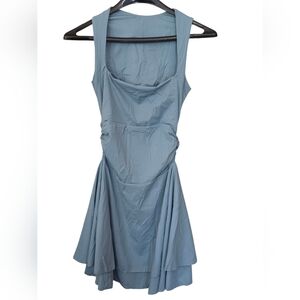 NWT Kaxamil Light Blue Square Neck Ruffle Hem Mini Dress Ruched Waist Size Small